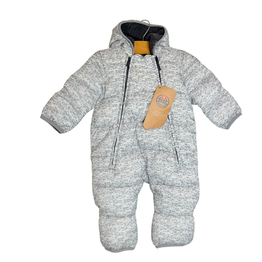 Baby Gap P.U.R.E. PrimaLoft Snowsuit Gray White Marled Puffer Hooded 0-6 Months